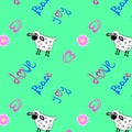 Sheep Seamless Vector Pattern. Love Peace Joy.